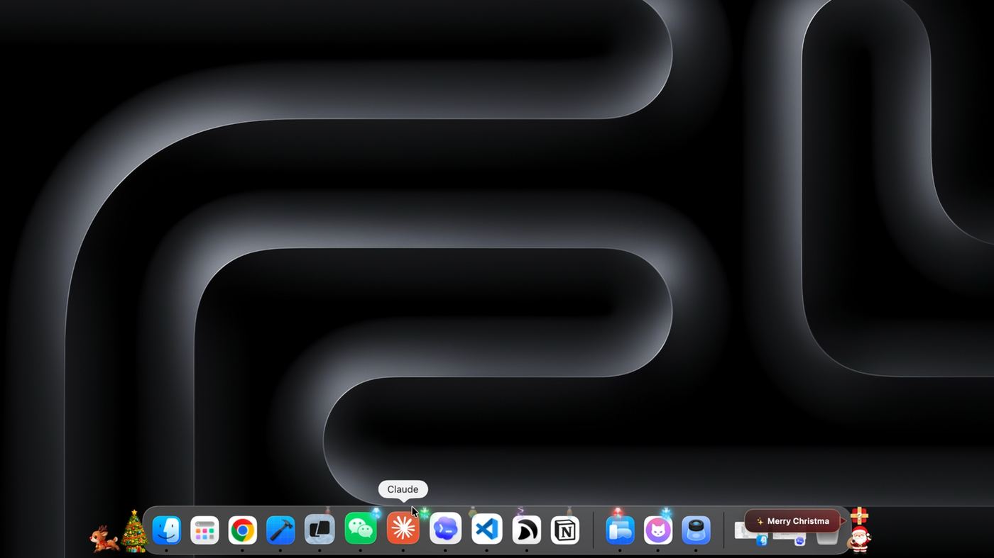 Dockio showing colorful lights around the Mac Dock